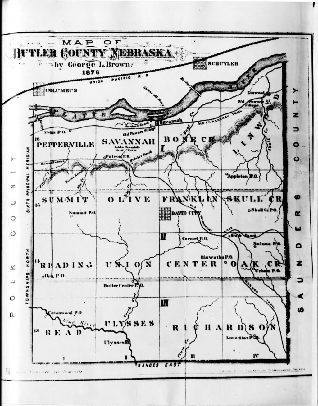 1876 platt of Butler County from UNL thesis by John Kubicek, written in ...